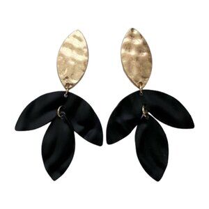 Black Color Coated Metal and Gold Tone Floral Earrings